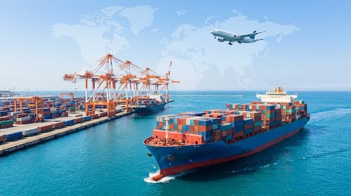 Container ship loading at a global trade port